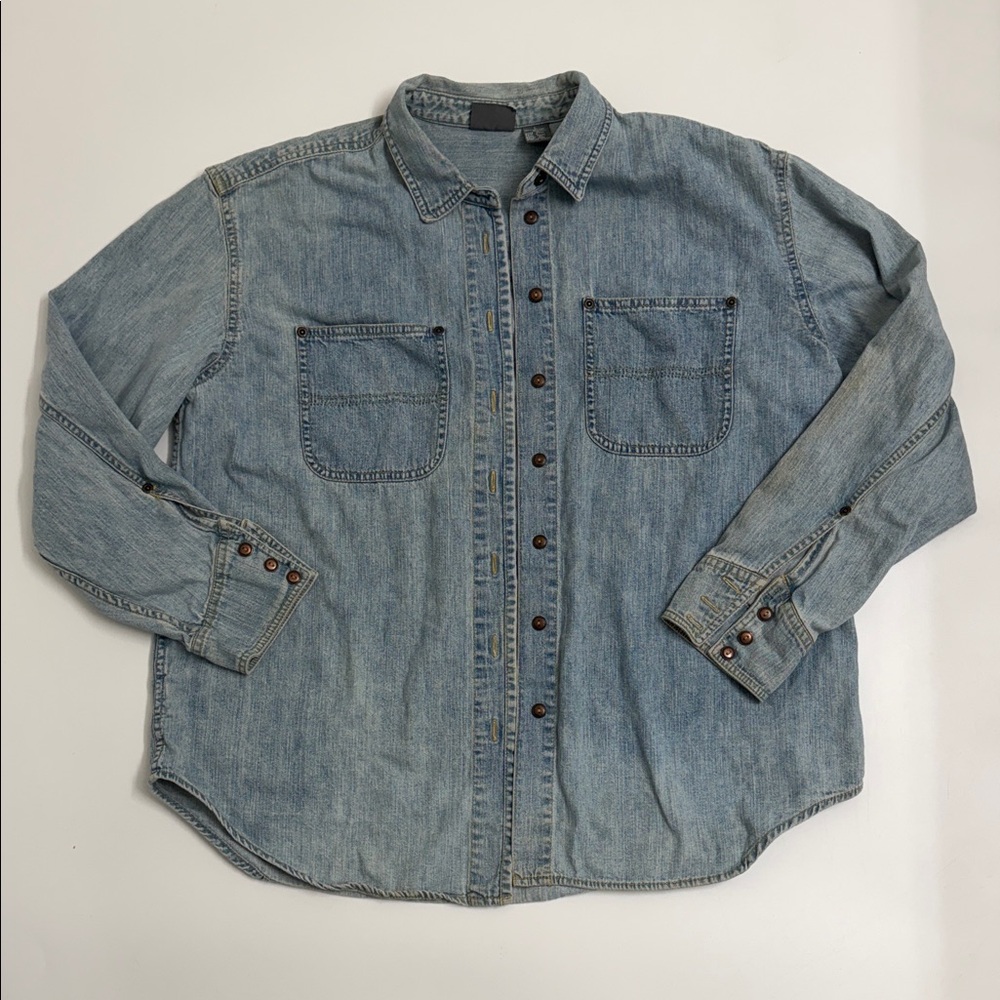 Vintage 90s Liz Claiborne Lizwear Denim Shacket Women’s Distressed Denim Shirt